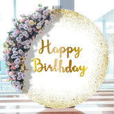 Aperturee - Simple Glitter Golden Round Happy Birthday Backdrop